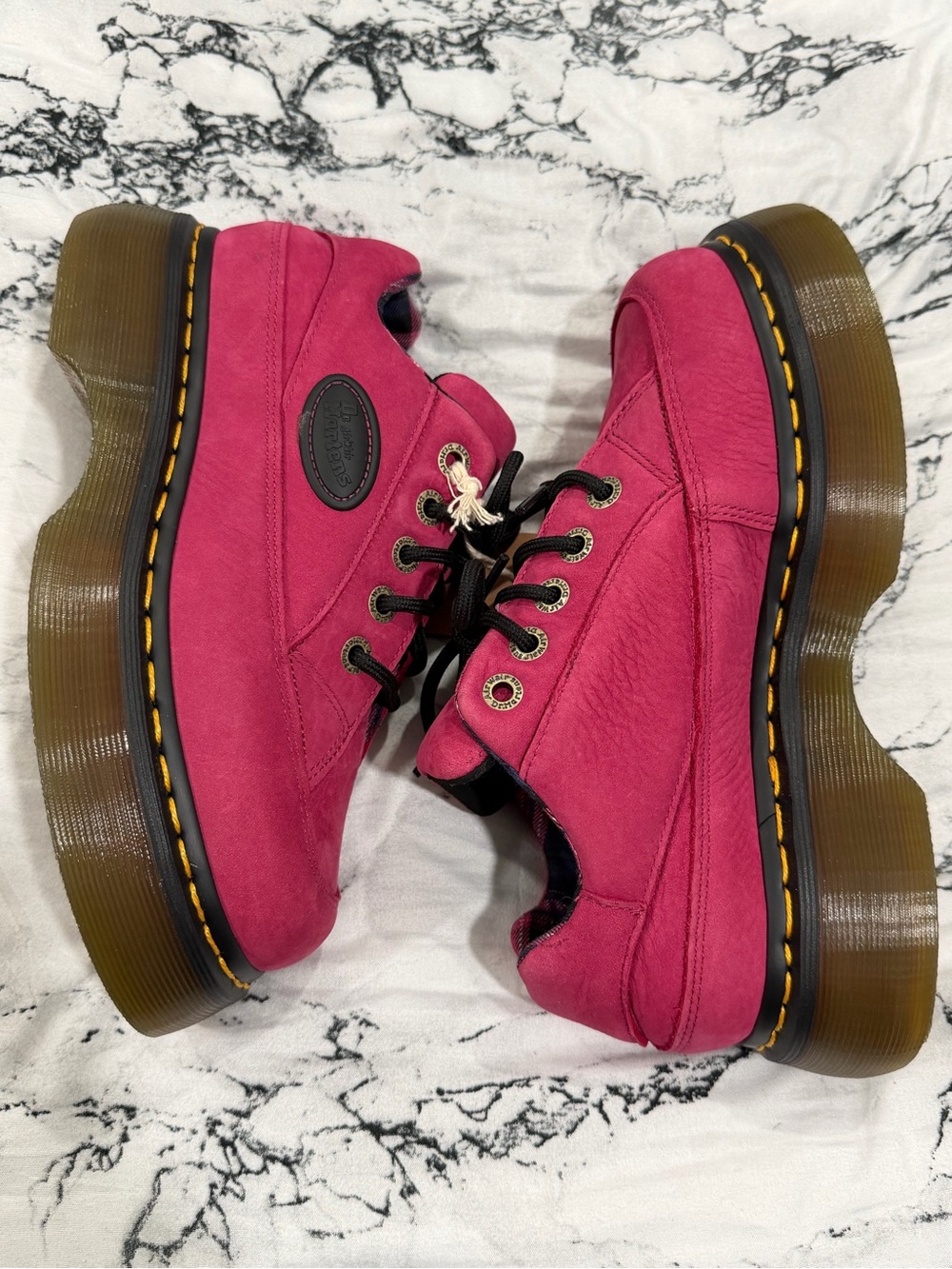 Dr Martens Buzz 5-Eye Milled Nubuck WP Shoes Fuchsia Pink Womens Chunky Size 7